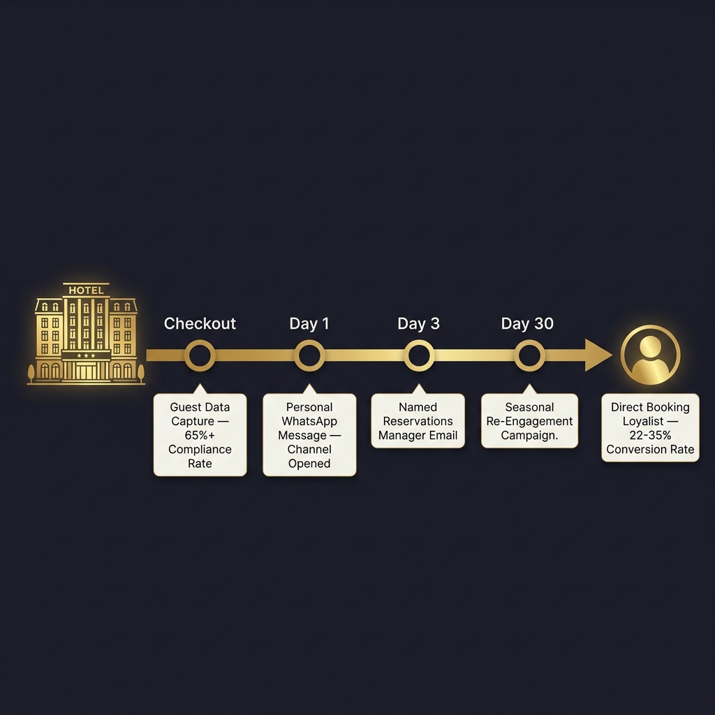 Post-Stay OTA Guest Conversion Timeline Infographic - Increase Direct Hotel Bookings | ThePieCraftMarketing
