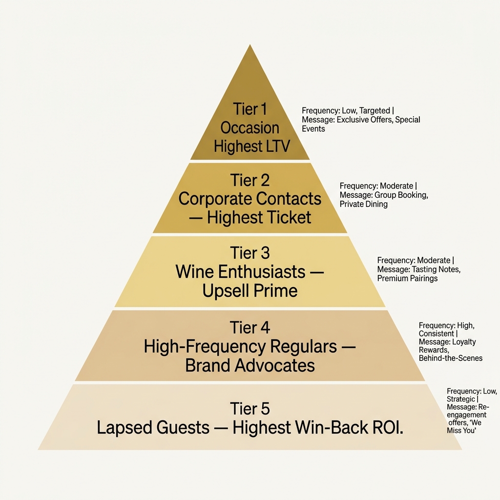 Fine dining guest segmentation pyramid - WhatsApp Business API for restaurants India | ThePieCraftMarketing